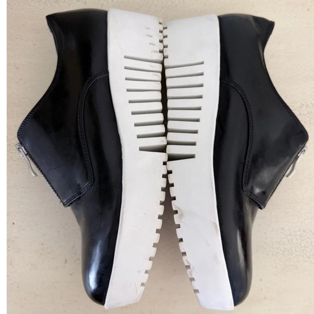 Opening Ceremony Women Sz 39 Black White Platform Zip Slip-On‎ Sneaker Shoes